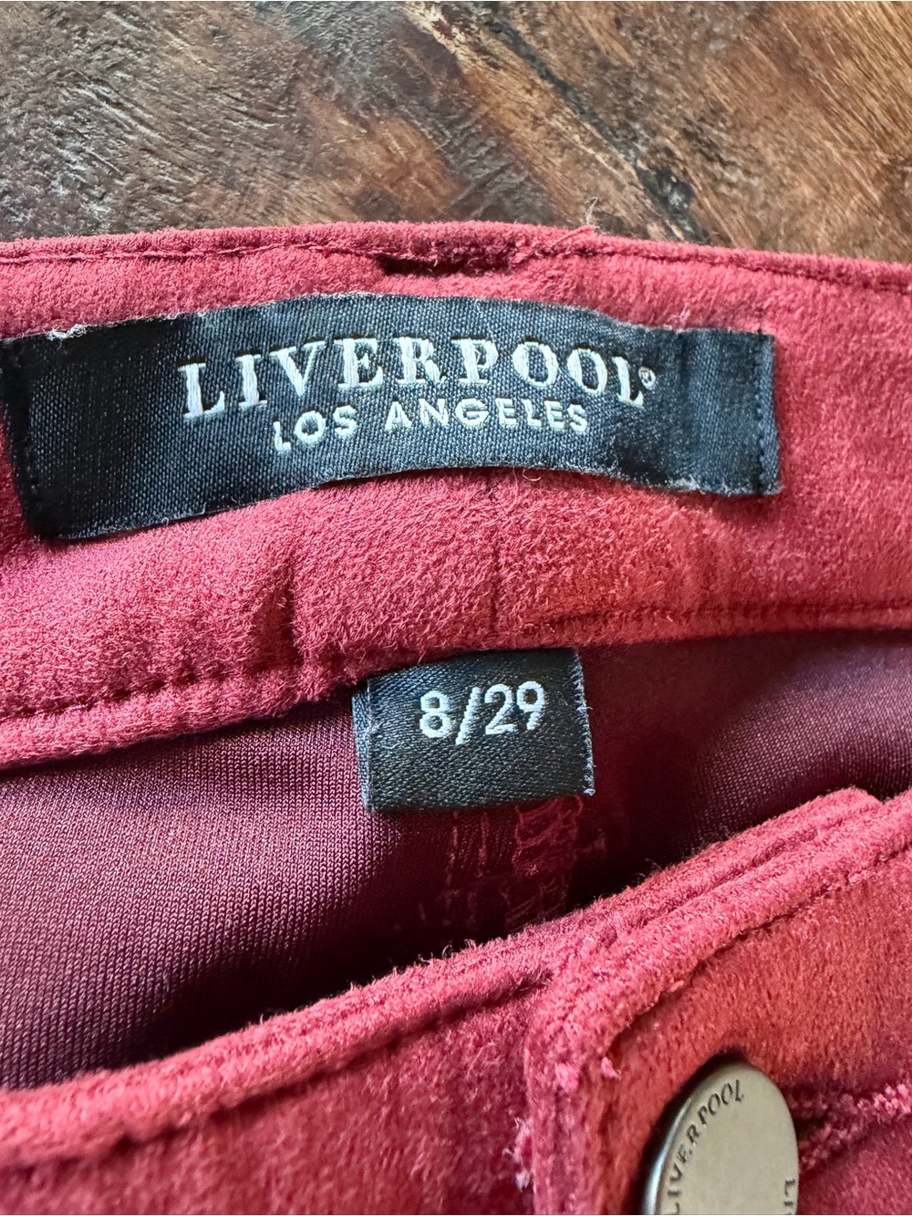 Liverpool Los Angeles Faux Suede Pants Burgundy Wine Size 8 26" Altered Inseam - Picture 4 of 5